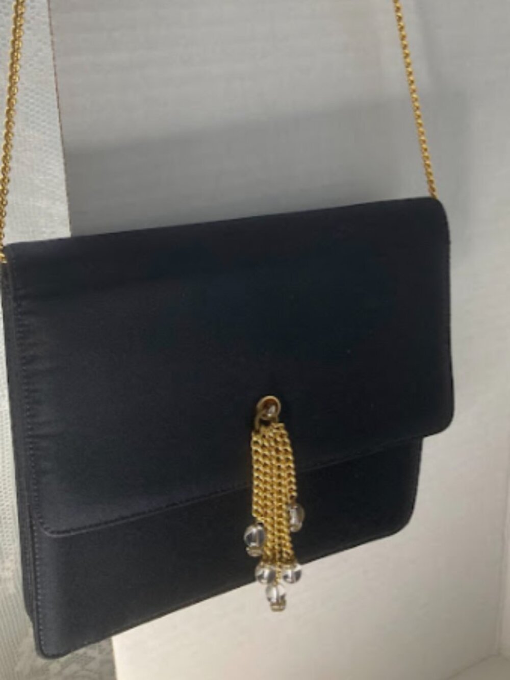 Vintage Morris Moskowitz Black Satin Evening Bag